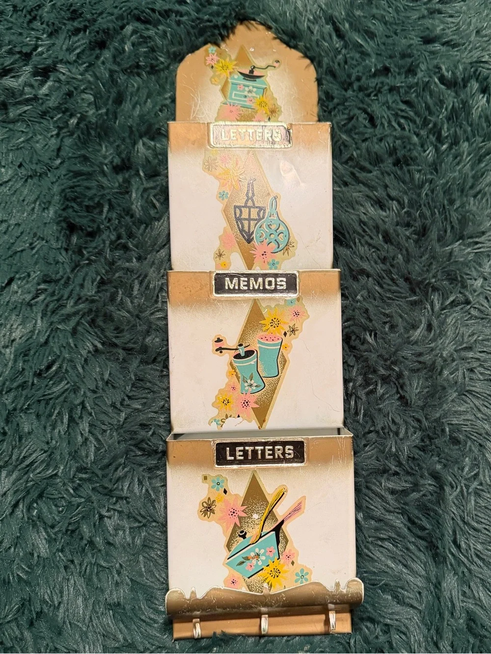 Vintage Floral Letter & Memo Wall Organizer - Gold Accents